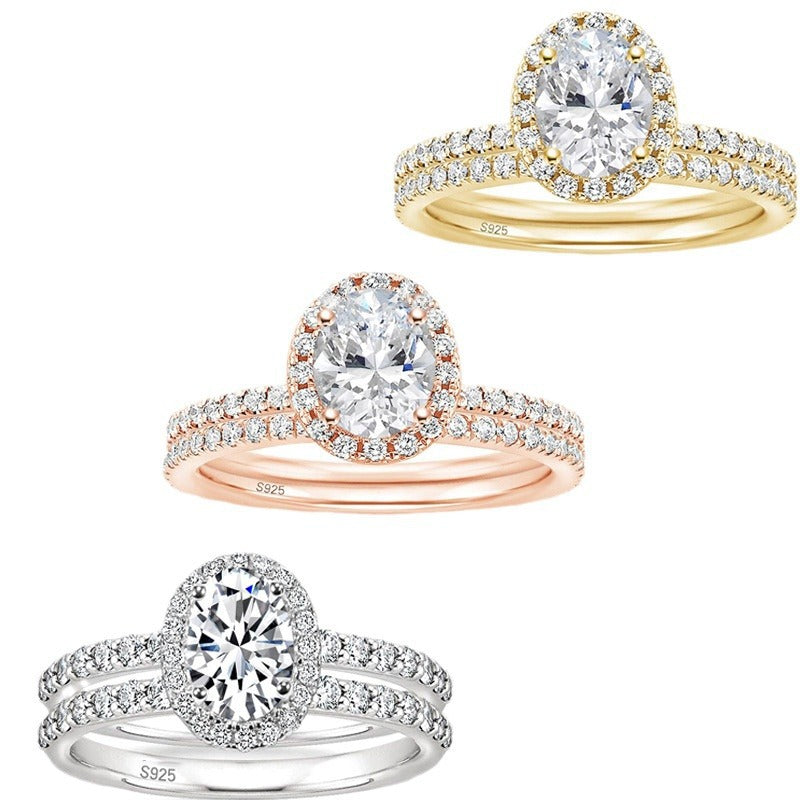 Silver Inlaid Zircon Princess Ring