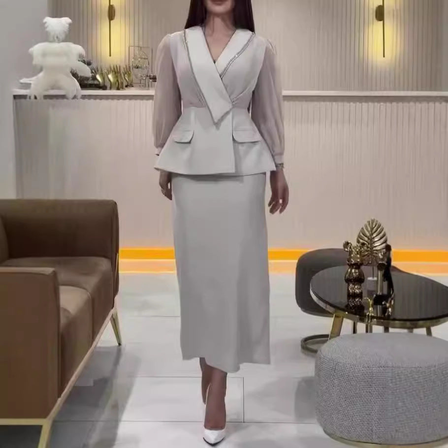 Fashion Waist-controlled Small Business Suit Coat Package Hip Skirt Two-piece Set