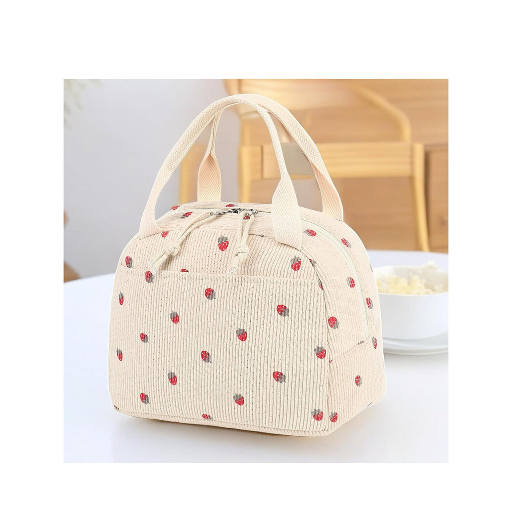 Corduroy Strawberry Large Capacity Lunch Bag