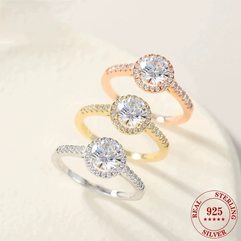 Round Zircon Women's Silver Ring