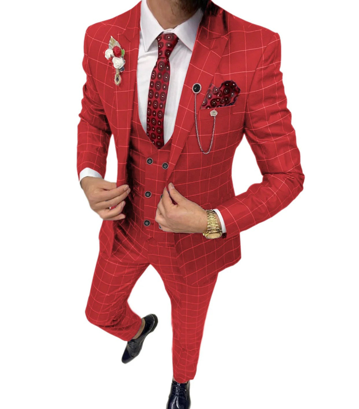 Men's Simple Versatile Lattice Suit Three-piece Suit