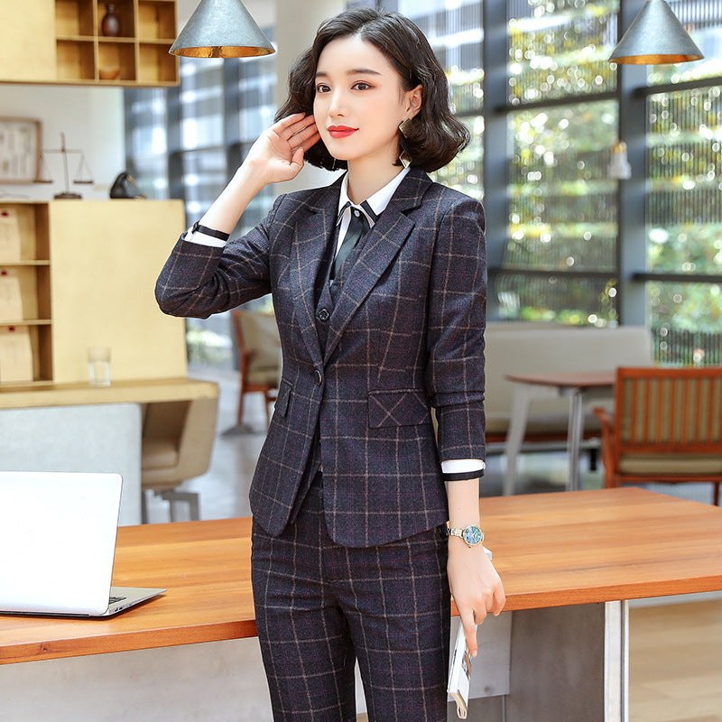 Ladies Casual White-collar Business Plaid Small Suit Overalls