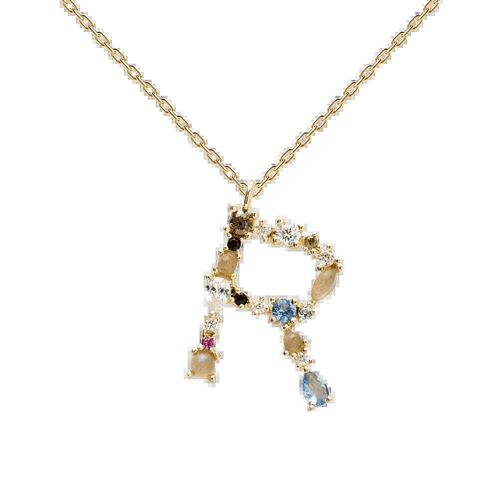 English Letter Necklace Female Colorful Crystals Gem S925 Pure
