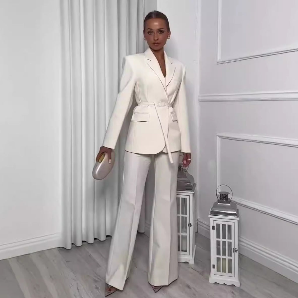 Solid Color Slim Fit Elegant Business Suit All-matching Trousers Two-piece Set