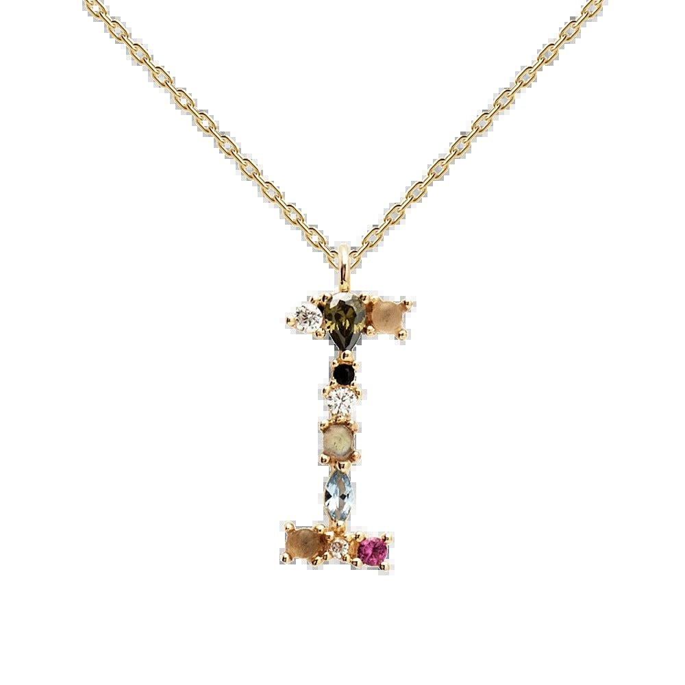 English Letter Necklace Female Colorful Crystals Gem S925 Pure