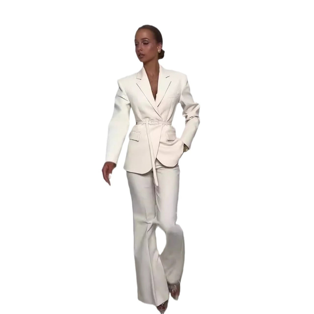 Solid Color Slim Fit Elegant Business Suit All-matching Trousers Two-piece Set