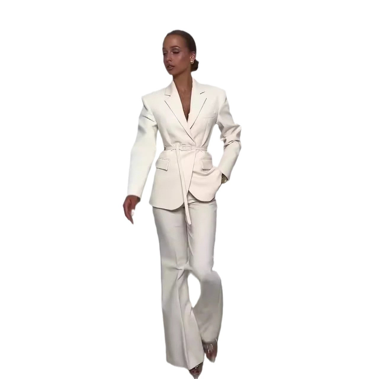 Solid Color Slim Fit Elegant Business Suit All-matching Trousers Two-piece Set