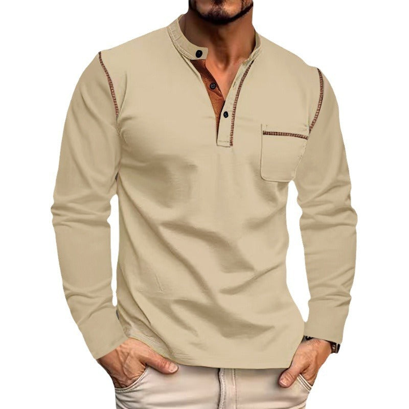 Spring And Summer Men's Long-sleeved Stand Collar Polo Shirt
