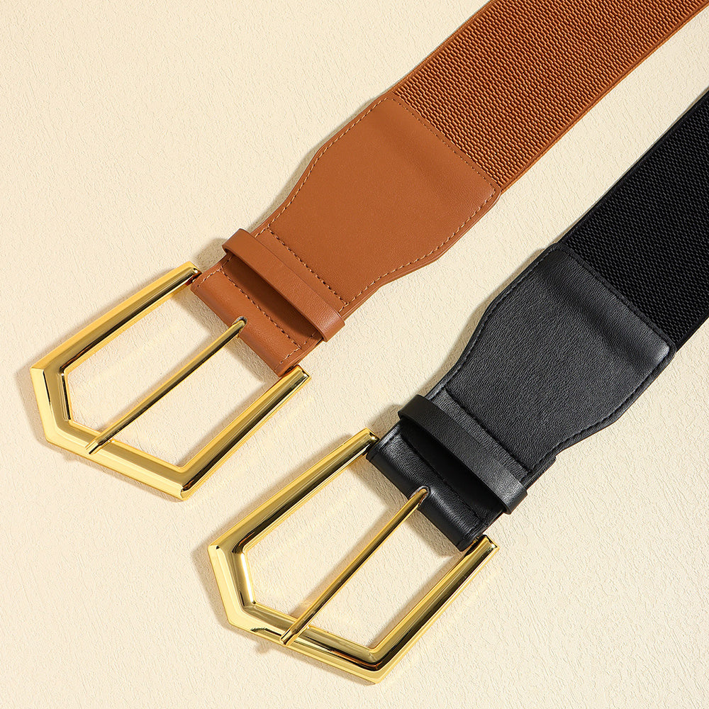 Temperament Ladies Elastic Black Stretch Metal Belt Fashion Embellished Coat Skirt Waist Cover