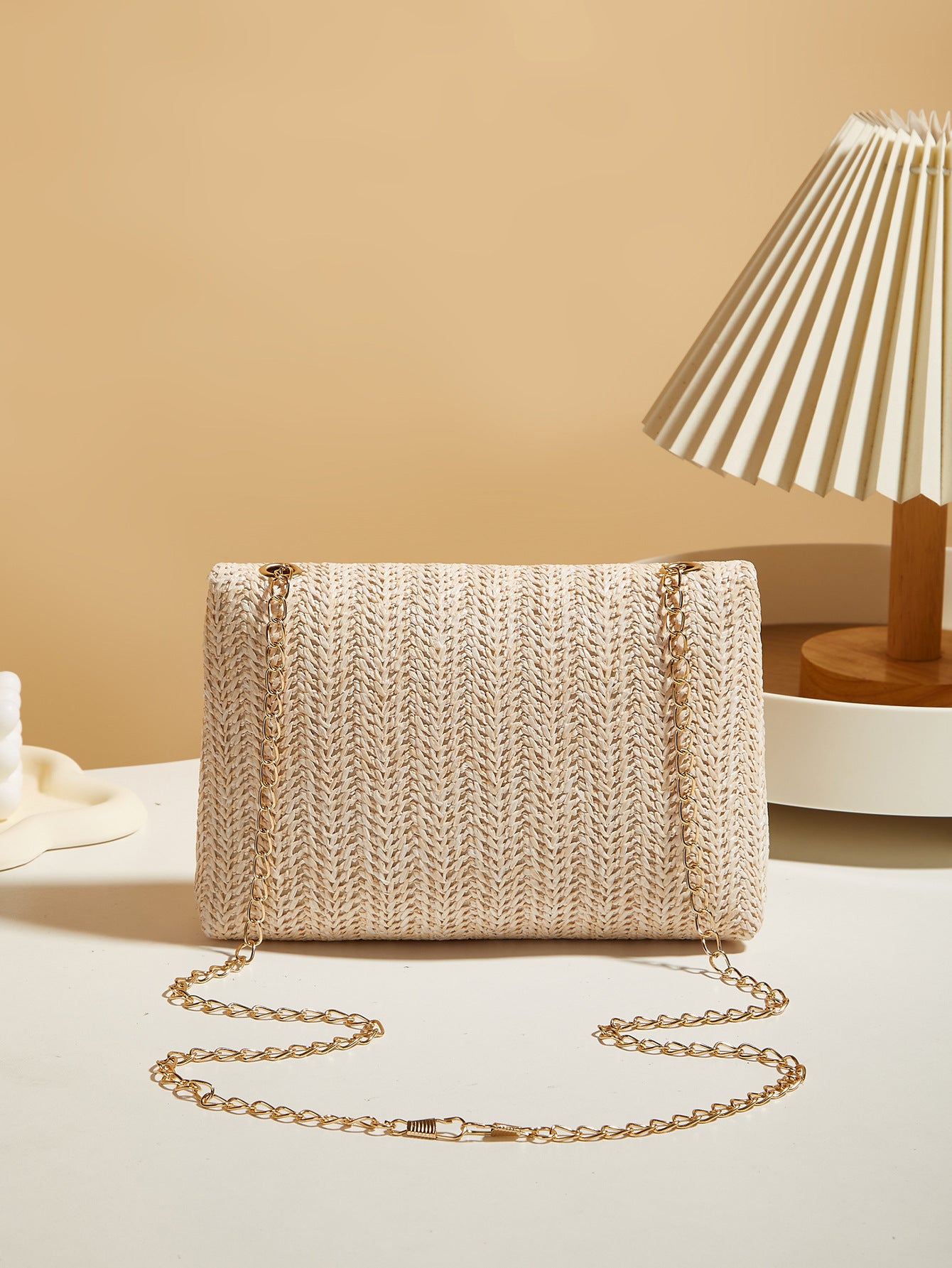 Women's Straw Lock Closed Simple Square Bag