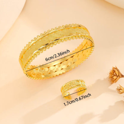 2pcs Vintage Gold Plated Bracelet, Open Bracelet Ring Jewelry, Women's Festival Wedding Jewelry Set