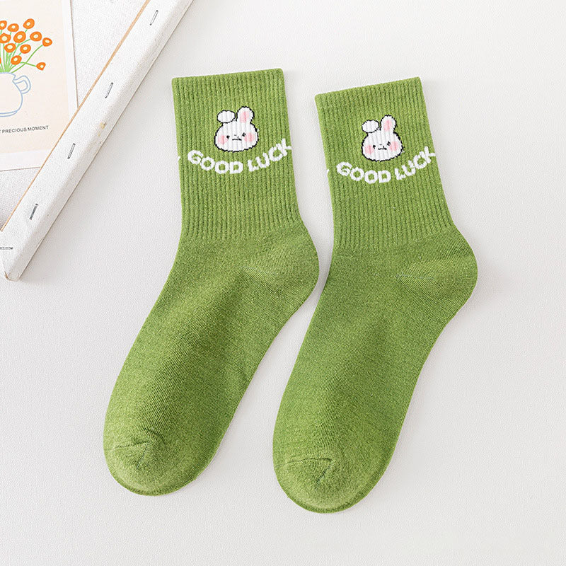 Cartoon Rabbit Carrot Green Women Socks
