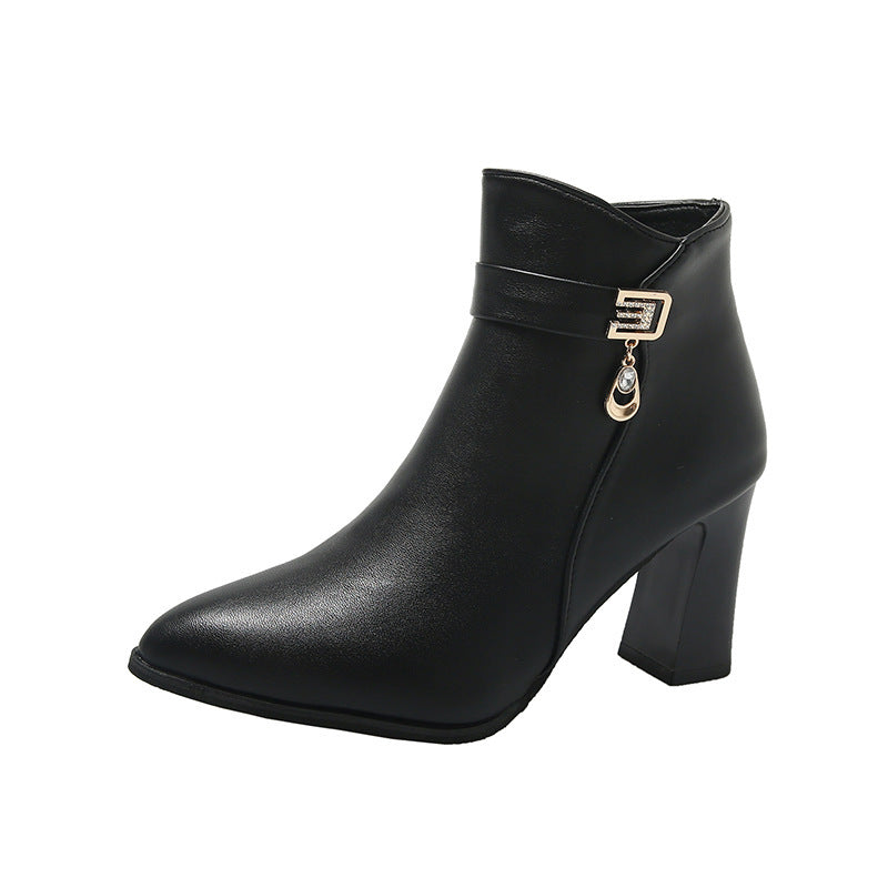 Autumn And Winter European And American Fashion Pointed-toe Side Zip High Heel Boots