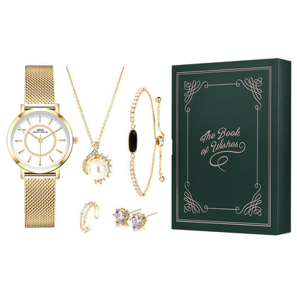 Five Ladies Set Watches Jewelry Bracelets Necklaces