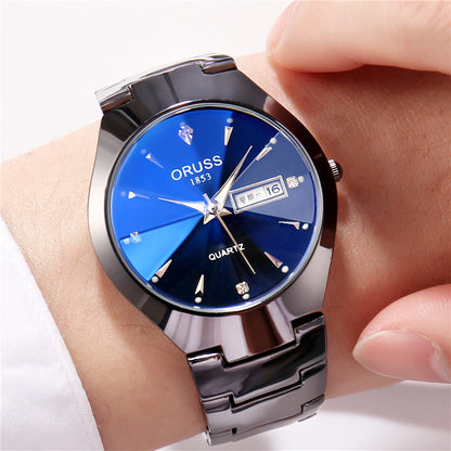 Tungsten Steel Color Waterproof Fashion Student Couple Calendar Quartz Watch