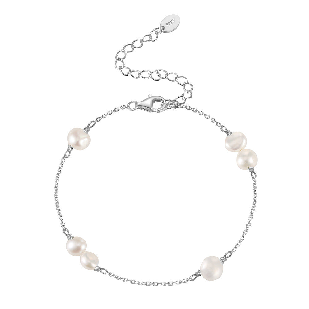 S925 Sterling Silver Bracelet Natural Freshwater Pearl