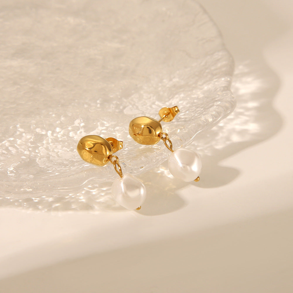 Titanium Steel Irregular High-grade Pearl Earrings For Women