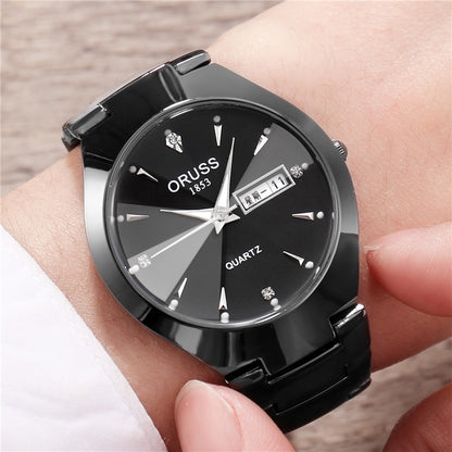 Tungsten Steel Color Waterproof Fashion Student Couple Calendar Quartz Watch