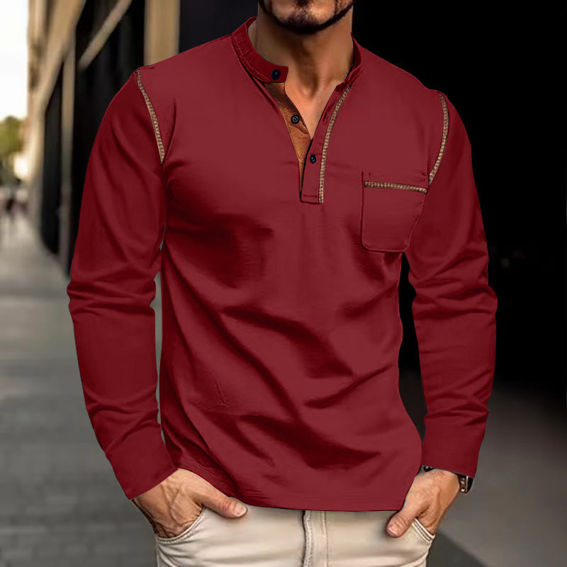 Spring And Summer Men's Long-sleeved Stand Collar Polo Shirt