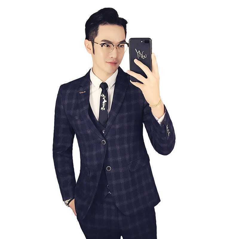 Slim Fit Trendy Men's Small Suit Three-piece Business Casual