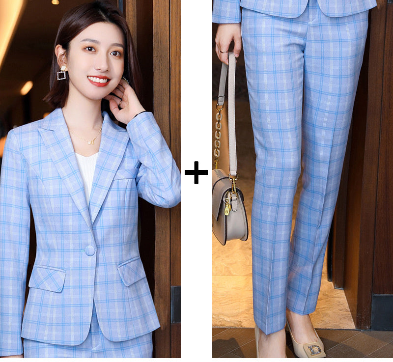 Professional Women's Long-sleeved Plaid Business Suit