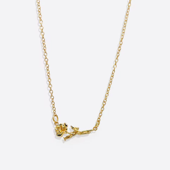 Birthday Flower Necklace Personalized High Quality Stainless Steel 18K Gold Plated Ladies Daily 3D Jewelry Birthday Gift For Her