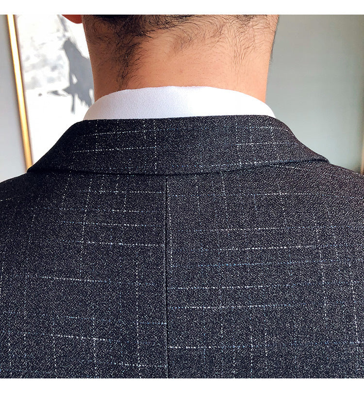 Slim-fit Three-piece Suit With Dark Pattern Business Casual