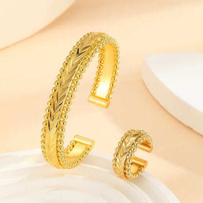 2pcs Vintage Gold Plated Bracelet, Open Bracelet Ring Jewelry, Women's Festival Wedding Jewelry Set