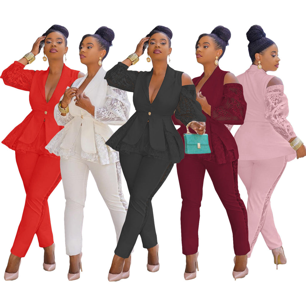 Stitching Lace Business Wear Uniform Casual Suit