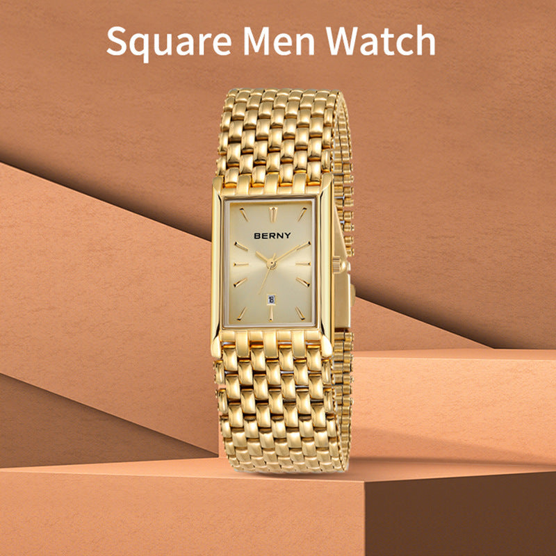 Ultra-thin Gold Quartz Watch Rectangular Men's Watch