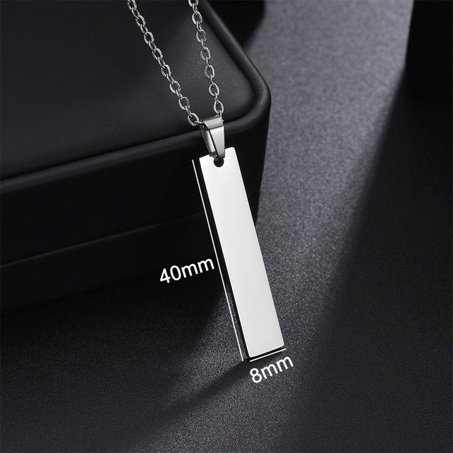 Stainless Steel Long Strip Military Laser Lettering Necklace