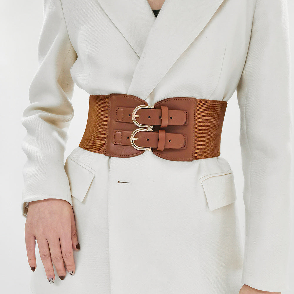 Senior Sense Retro Needle Buckle Waist Seal Elastic Elastic Wide Belt Women's Fashion Belt All-matching Coat Suit