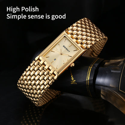 Ultra-thin Gold Quartz Watch Rectangular Men's Watch