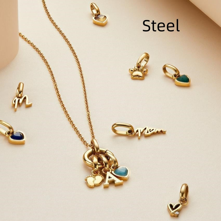 High Quality Custom Initial Heart Birthstone Necklace Stainless Steel Personalized Name Ladies Pendant Birthday Gift