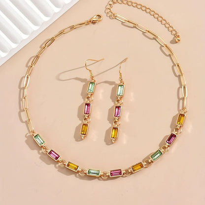 Colorful Crystal Statement  Necklace And Earrings Set