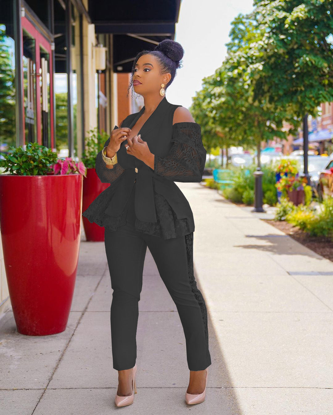 Stitching Lace Business Wear Uniform Casual Suit