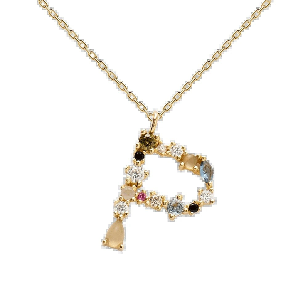 English Letter Necklace Female Colorful Crystals Gem S925 Pure
