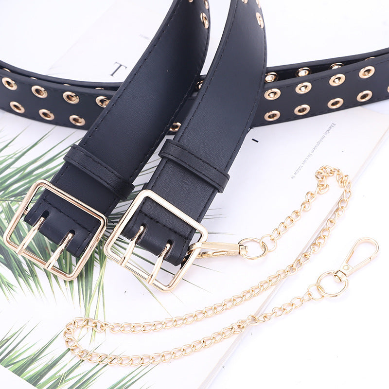 Hollow Ladies Fashion Gold Buckle Eyelet Belt