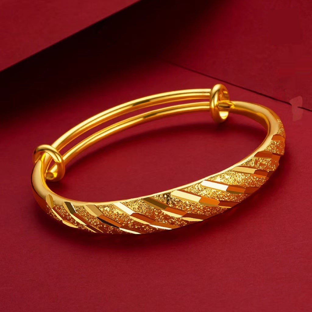 Ancient Style Alluvial Gold Thick Push-pull Bracelet Copper-plated Gold