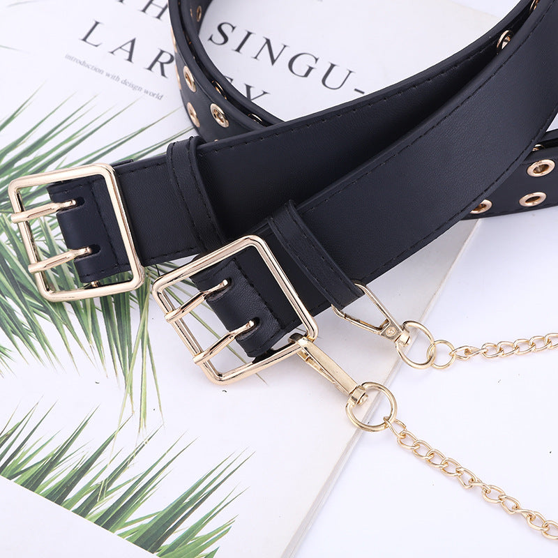 Hollow Ladies Fashion Gold Buckle Eyelet Belt