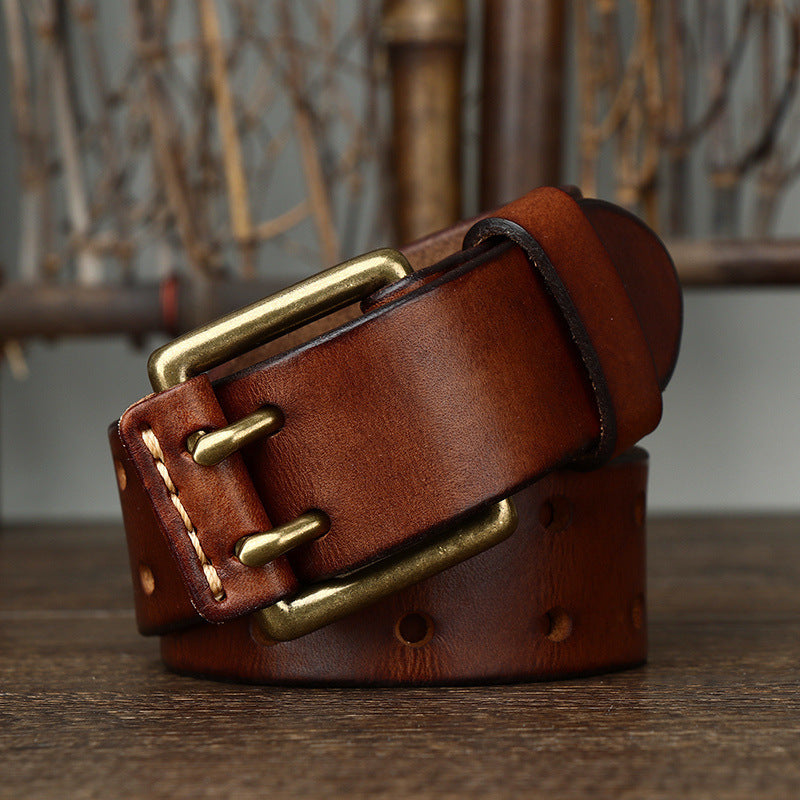 Men's Leather Belt Double Pin Buckle