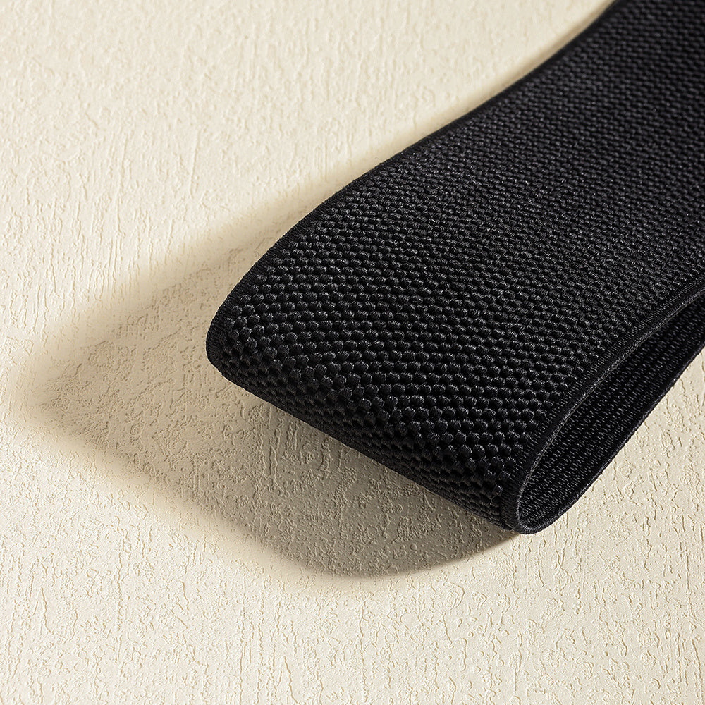 New Retro Women's Elastic Elastic Wide Waist Seal Geometric Interlocking Buckle 100 Match Skirt Coat Simple Black Belt