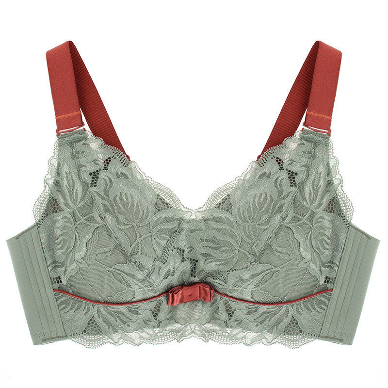 Autumn And Winter New Big Chest Show Small No Steel Ring Full Cup Thin Bra Sexy Lace Large Latex Underwear Women